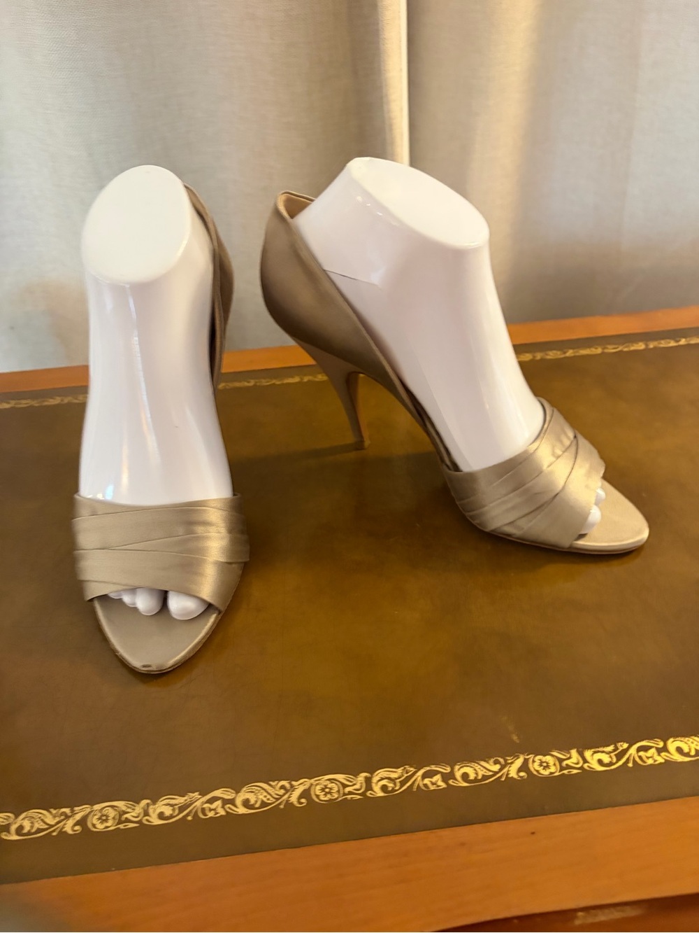 Moschino Gold Satin Open-Toe Stiletto Pumps